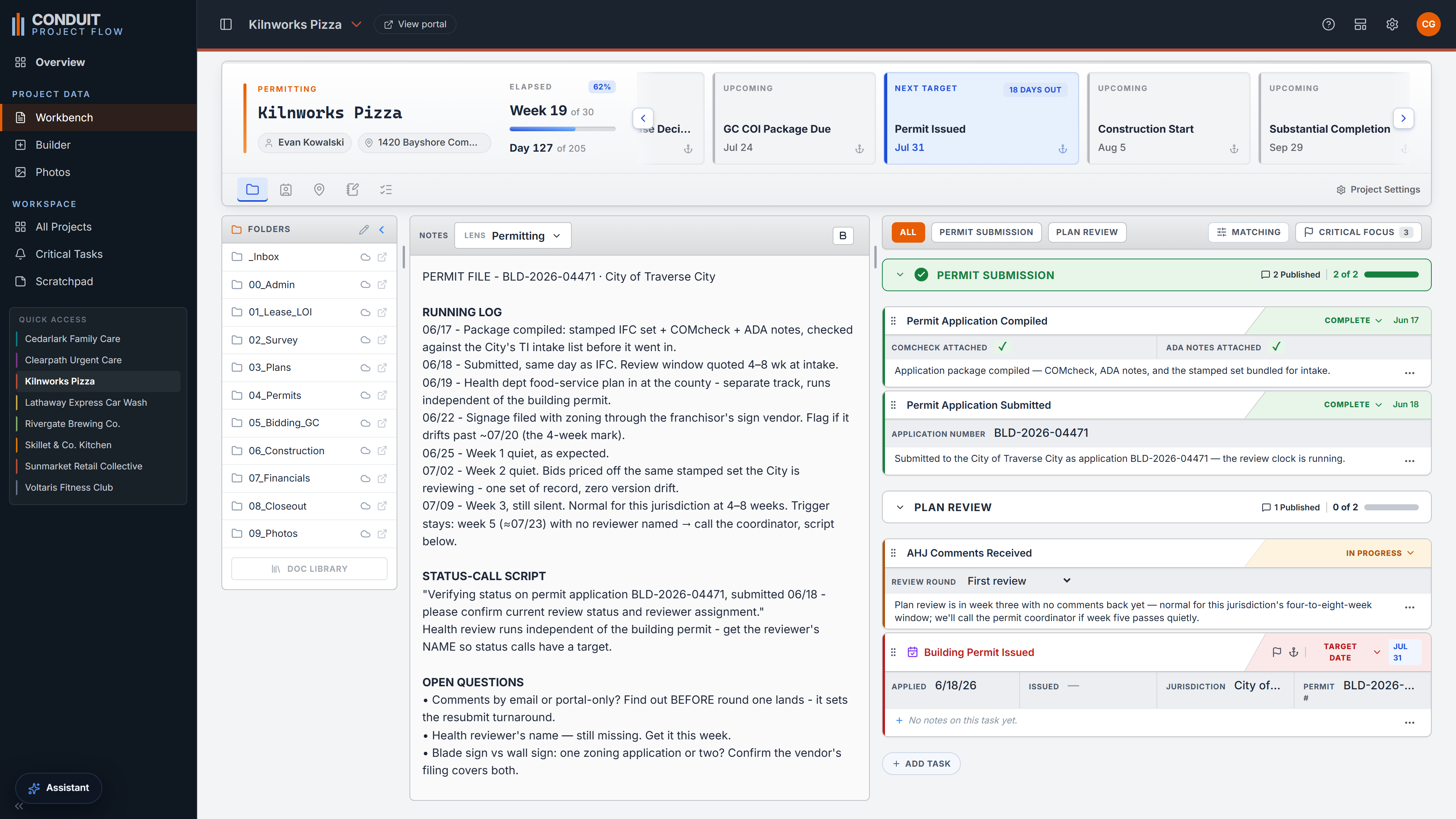 The Workbench with the Permitting lens applied
